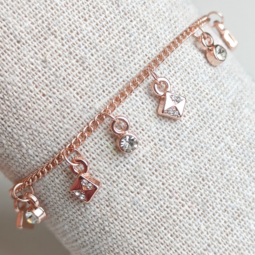 NEW Rose Gold Tone Crystal Charm Chain Bracelet Geometric Adjustable Dangle